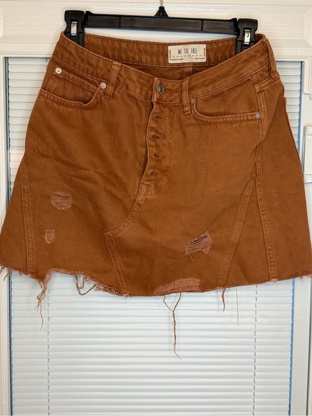 We The Free Rust Brown Distressed Button-Front Mini Skirt